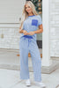 Rose Stripe Crew Neck Tee Drawstring Waist Cropped Pants Set