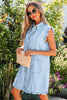 Sail Blue Ruffled Edge Collared Shift Denim Dress with Pockets