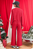 Gray Morn Varsity Striped Detail Cropped Pullover Wide Leg Pants 2pcs Outfit