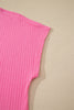 Sachet Pink Soft Ribbed Color Block Trim Casual Short Set
