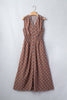 Brown Polka Dot Print Contrast Trim V Neck Zip Up Sleeveless Dress