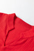 Fiery Red Textured V Neck Leopard Contrasted Trim Long Sleeve Shift Mini Dress