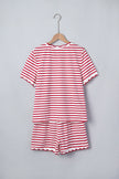 Red Stripe Scallop Trim Casual Top 2pcs Short Set