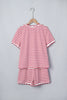 Red Stripe Scallop Trim Casual Top 2pcs Short Set
