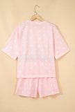White Polka Dot Short Sleeve Loose Top Drawstring Shorts Set