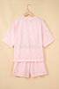 White Polka Dot Short Sleeve Loose Top Drawstring Shorts Set