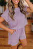Brown Stripe Breathable Textured Knit Short 2pcs Set