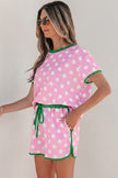 Pink Polka Dot Contrast Edge Casual Short Set