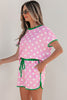 Pink Polka Dot Contrast Edge Casual Short Set