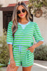 Pink Stripe Puff Short Sleeve T Shirt Matching Shorts Set