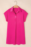 Rose Red Buttoned Collar Shift T Shirt Dress