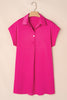Rose Red Buttoned Collar Shift T Shirt Dress