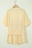 White Polka Dot Short Sleeve Loose Top Drawstring Shorts Set