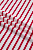 Red Stripe Scallop Trim Casual Top 2pcs Short Set