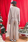 Gray Morn Varsity Striped Detail Cropped Pullover Wide Leg Pants 2pcs Outfit