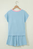 Sachet Pink Soft Ribbed Color Block Trim Casual Short Set