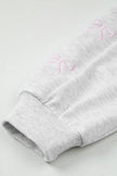 Light Grey Bow Embroidery Long Sleeve Pullover and High Waist Shorts Set