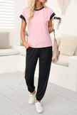 Black Color Block Trim 2 Tone Contrasted Tank and Pants Set
