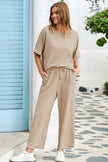 Oatmeal 3D Lattice Texture Sporty Dolman Top Drawstring Pants Set