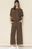 Gray Textured Loose Fit T Shirt & Drawstring Pants Set