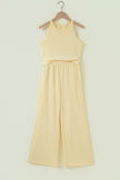 Yellow Cream Slim Ribbed Tank Top and Sweatpants Set