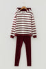 Red Stripe Pullover Hoodie Ribbed Solid Pants 2pcs Set Outfit