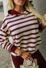 Red Stripe Pullover Hoodie Ribbed Solid Pants 2pcs Set Outfit