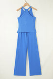 Yellow Cream Slim Ribbed Tank Top and Sweatpants Set