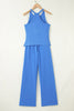Yellow Cream Slim Ribbed Tank Top and Sweatpants Set