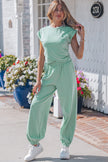 Beau Blue Solid Color Cropped Tank Top and Jogger Pants Set