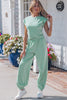 Beau Blue Solid Color Cropped Tank Top and Jogger Pants Set