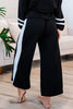 Mineral Red Varsity Stripe Patchwork Puff Sleeve Pullover Drawstring Wide Leg Pant Set