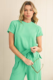 Bright Pink Solid Corded Short Sleeve T Shirt and Wide Leg Pants Set