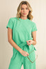 Bright Pink Solid Corded Short Sleeve T Shirt and Wide Leg Pants Set