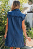 Sail Blue Ruffled Edge Collared Shift Denim Dress with Pockets