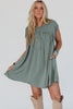 Mist Green Frilled Seam Round Neck T Shirt Dress