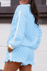 White Polka Dot Print Side Stripe Detail Casual Sweatshirt 2pcs Short Set