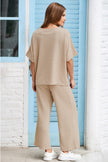 Oatmeal 3D Lattice Texture Sporty Dolman Top Drawstring Pants Set