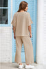 Oatmeal 3D Lattice Texture Sporty Dolman Top Drawstring Pants Set