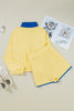 Navy Blue Colorblock Patchwork Half Button Pullover and Shorts Outfit