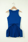 Dark Blue Ribbed Slim Tank Pocketed Wide Leg Shorts Set