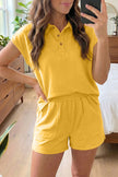 Mist Blue Loose Polo Tee Elastic Waist 2pcs Short Set