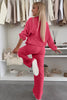 Peach Blossom Half Button Pullover Drawstring Pants Corduroy Set