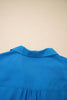 Blue Half Buttons Collared Elastic Waist Sleeveless Shirt Dress