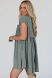 Mist Green Frilled Seam Round Neck T Shirt Dress