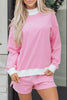 Pink Stripe Oversize Mock Neck Sweatshirt and Shorts Set
