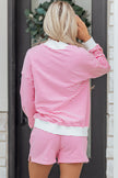 Pink Stripe Oversize Mock Neck Sweatshirt and Shorts Set