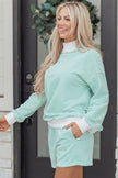 Pink Stripe Oversize Mock Neck Sweatshirt and Shorts Set