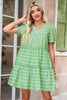 Green Striped V Neck Frill Tiered Mini Dress