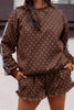 White Polka Dot Print Side Stripe Detail Casual Sweatshirt 2pcs Short Set